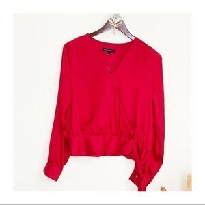 BANANA REPUBLIC Red Satin Wrap Blouse with Hem Tie SMALL
